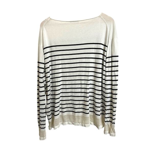 Lafayette 148 New York women's boat neck white black striped long sleeve blouse - Picture 4 of 4